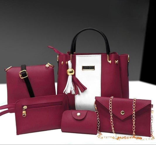 Stylish Women's PU Leather Hand Bag Set - 5 Pcs