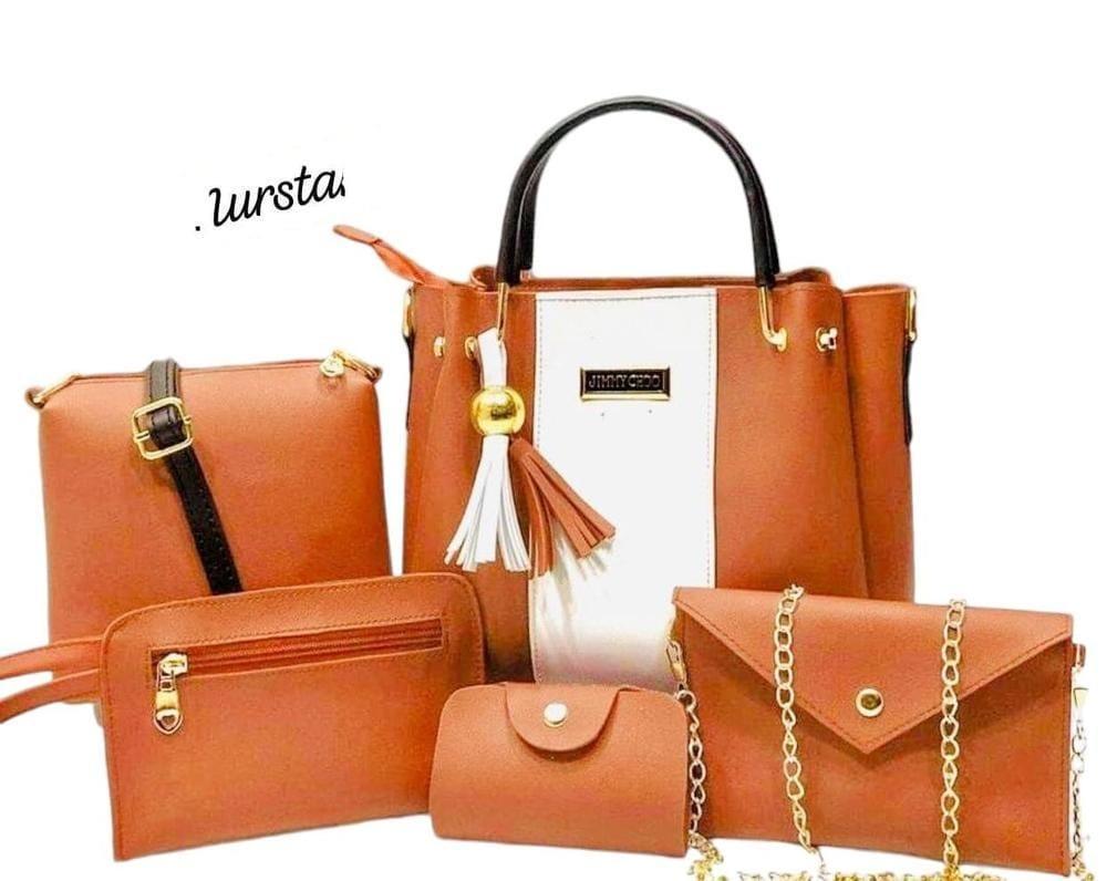 Women's PU Leather Hand Bag Set – 5 Pcs