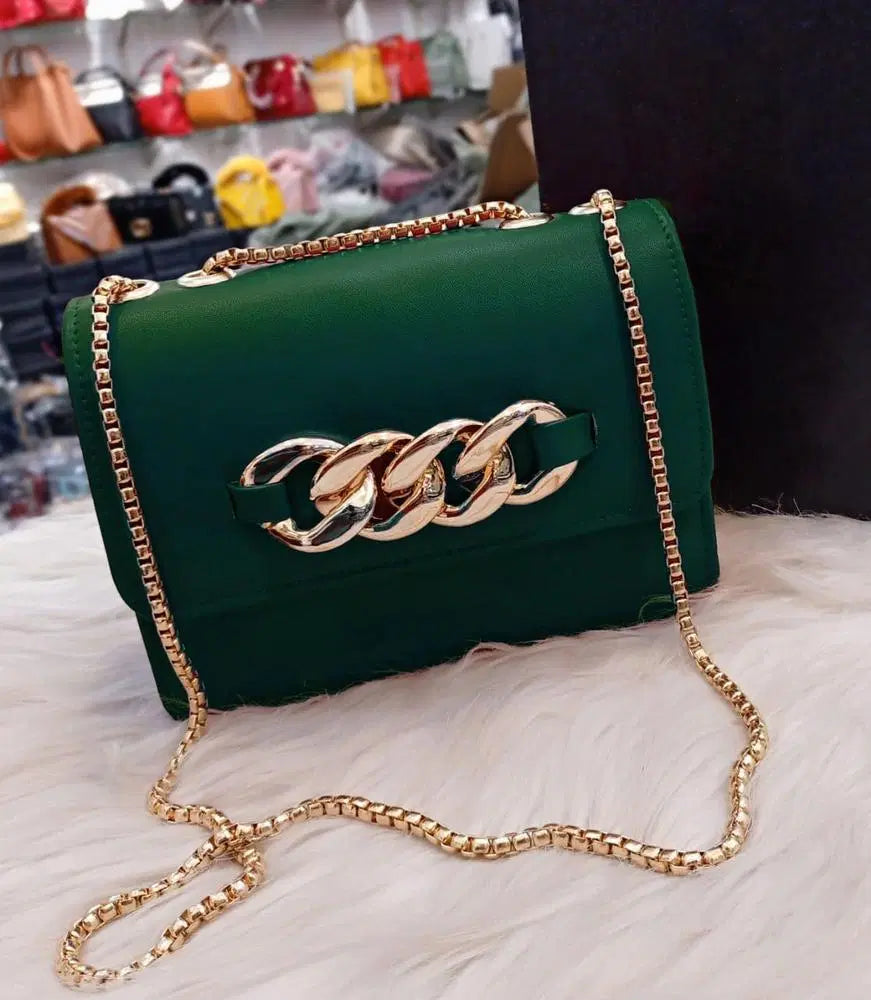 Plain Hand Bag With Long Chain Strap